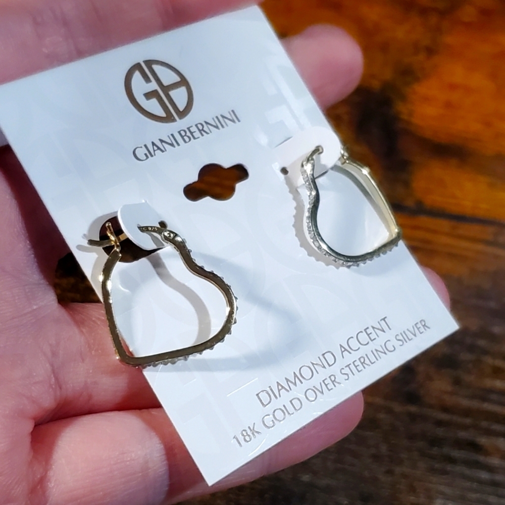 Giani Bernini 18k Gold-Plated Sterling Silver Diamond Small Heart Hoop Earrings
